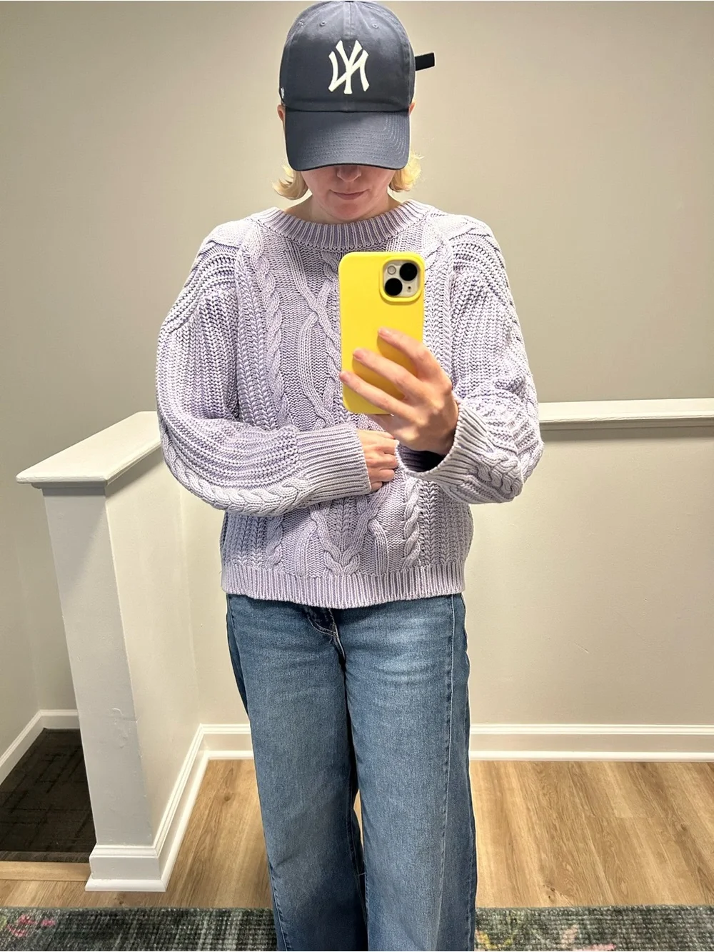 Free People Frankie Cable Sweater in Della Robbia Blue Lavender - Picture 4 of 8
